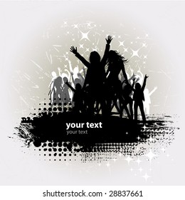 Grunge Party peoples, audience cheering success vector background