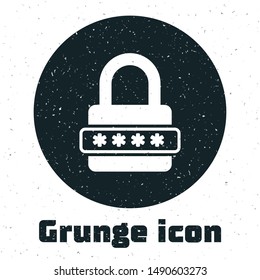 Grunge Password protection and safety access icon isolated on white background. Lock icon. Security, safety, protection, privacy concept.  Vector Illustration