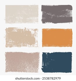 Grunge pastel square vector backgrounds. Set of colored painted squares or rectangular shapes. Realistic hand drawn brush strokes, ink. Set of dirty grunge design frames, borders or templates for text