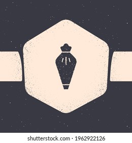 Grunge Pastry bag for decorate cakes with cream icon isolated on grey background. Kitchenware and utensils. Monochrome vintage drawing. Vector