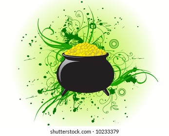 grunge patrick day gold pot vector illustration