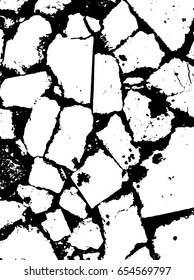 Grunge pattern. Cracked asphalt, earth road. Vector black and white illustration.