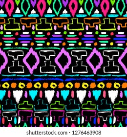Grunge pattern. Ethnic fabric design. Aztec. Tribal. Boho. Fashion. Paint lines ornament. Ink strokes. Abstract seamless texture. Grunge pattern. Ethnic. Bohemian. Fabric design.
