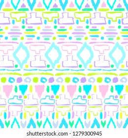 Grunge pattern. Ethnic fabric design. Aztec. Tribal. Boho. Fashion. Paint lines ornament. Ink strokes. Abstract seamless texture.