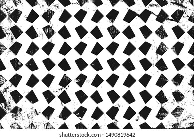 Grunge pattern with geometric shapes. Horizontal black and white backdrop.