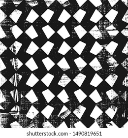 Grunge pattern with geometric shapes. Square black and white backdrop.