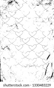 Grunge pattern with line art icons of related hearts. Vertical black and white backdrop.