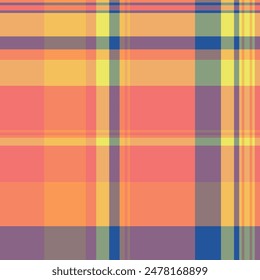 Grunge pattern plaid check, realistic vector fabric background. Quality tartan textile seamless texture in pastel and red color.