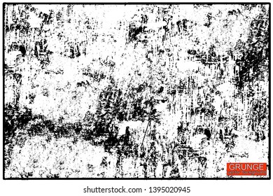 Grunge pattern of scratches, chips, scuffs. Strokes, dry brush on paper. Black and white old faded texture. Monochrome vintage background. Dirty in stains and dust surface