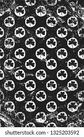 Grunge pattern with shamrock. Vertical black and white background.