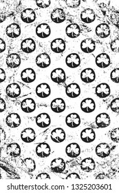 Grunge pattern with shamrock. Vertical black and white background.