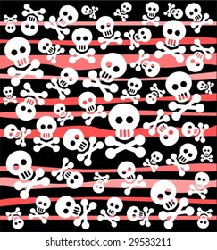 Grunge pattern with skulls and bones on a dark background.