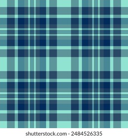 Grunge pattern vector textile, volume tartan plaid fabric. Deep check background seamless texture in cyan and blue colors palette.