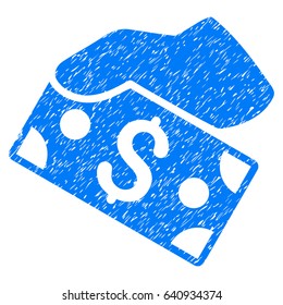 Grunge Pay Cash icon with grunge design and scratched texture. Unclean vector blue pictogram for rubber seal stamp imitations and watermarks. Draft sign symbol.