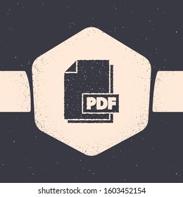 Grunge PDF file document. Download pdf button icon isolated on grey background. PDF file symbol. Monochrome vintage drawing. Vector Illustration