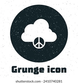 Grunge Peace cloud icon isolated on white background. Hippie symbol of peace. Monochrome vintage drawing. Vector