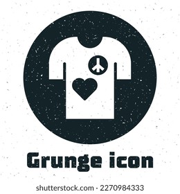 Grunge Peace symbol t-shirt print stamp icon isolated on white background. Monochrome vintage drawing. Vector