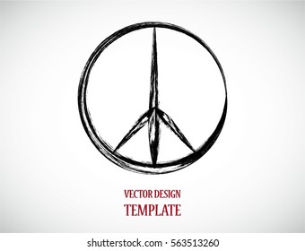 Grunge Peace Symbol . Vector brush Stroke . Distressed banner . Black isolated Hipster Sign. Modern Textured shape . Dry border in Black 