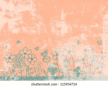 Grunge Peachy Floral Background. EPS10 vector illustration. Grunge effect can be cleaned easily.
