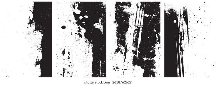 Grunge Peeling Wall Texture Set, Black and White Distressed Ink Splatter and Decay Effects