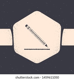 Grunge Pencil with eraser and line icon isolated on grey background. Education sign. Drawing and educational tools. School office symbol. Monochrome vintage drawing. Vector Illustration