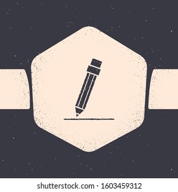 Grunge Pencil with eraser and line icon isolated on grey background. Education sign. Drawing and educational tools. Monochrome vintage drawing. Vector Illustration