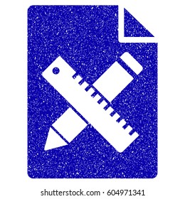 Grunge Pencil And Ruler Design Tools Page rubber seal stamp watermark. Icon symbol with grunge design and dust texture. Unclean vector blue sign.