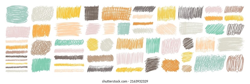 Grunge pencil sketches set. Grunge pen scribbles collection. Charcoal pencil hatches. Doodle scribbles set. Grungy textures and strokes.