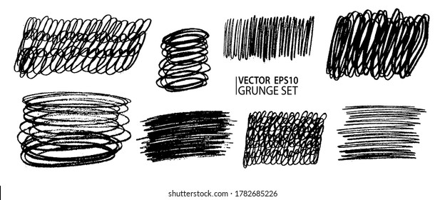 Grunge pencil sketches set. Grunge stains collection. Business doodles. Sketches. Pen strokes. Pencil grunge. Charcoal pencil hatches. Doodle scribbles set. Grungy textures and strokes.