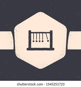 Grunge Pendulum icon isolated on grey background. Newtons cradle. Monochrome vintage drawing. Vector Illustration