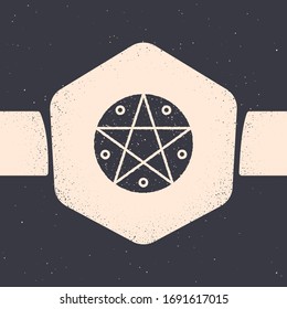 Grunge Pentagram in a circle icon isolated on grey background. Magic occult star symbol. Monochrome vintage drawing. Vector Illustration