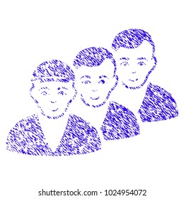 Grunge People Queue rubber seal stamp watermark. Icon symbol with grunge design and dirty texture. Unclean vector blue sticker people queue.