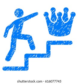 Grunge Person Steps To Crown rubber seal stamp watermark. Icon symbol with grunge design and dirty texture. Unclean vector blue emblem.