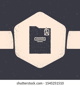 Grunge Personal folder icon isolated on grey background. Monochrome vintage drawing. Vector Illustration