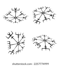Grunge perspective symbols isolated on white background. Old Scandinavian norse sign for viking pattern tattoos and designs