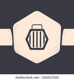 Grunge Pet carry case icon isolated on grey background. Carrier for animals, dog and cat. Container for animals. Animal transport box. Monochrome vintage drawing. Vector Illustration