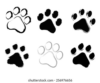Grunge pet ( dog and cat ) paw prints collection isolated on white background