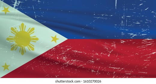 Grunge Philippines flag. Philippines flag with waving grunge texture. Vector background.