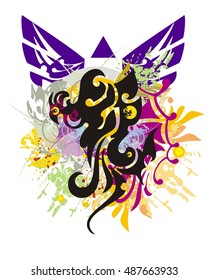 Grunge Phoenix symbol. The reviving bird with colorful splashes