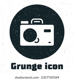 Grunge Photo camera icon isolated on white background. Foto camera. Digital photography. Monochrome vintage drawing. Vector