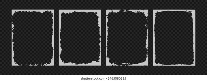 Grunge photo frame template collection. Rectangular old rough edge effect border for picture overlay.