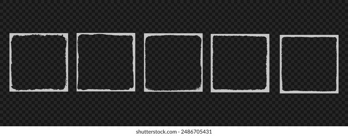 Grunge photo frame template collection. Square old rough edge effect border for picture overlay