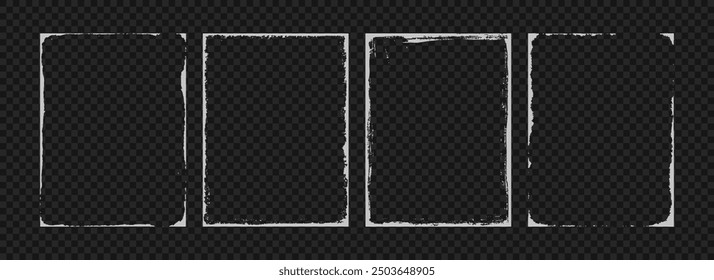 Grunge photo frame template collection. Rectangular old rough edge effect border for picture overlay