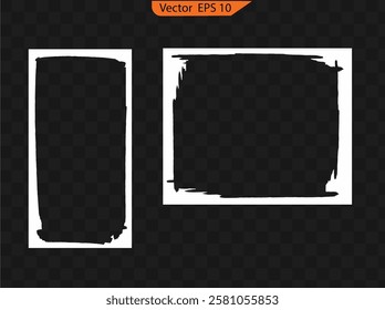 Grunge photo frame template collection. Rectangular old rough edge effect border for picture overlay. for photo collage, stories and social network media. White frame set.