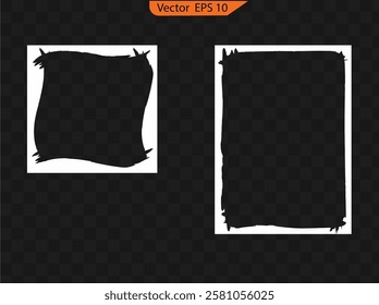 Grunge photo frame template collection. Rectangular old rough edge effect border for picture overlay. for photo collage, stories and social network media. White frame set.