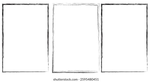 Grunge photo frame template collection. Grunge frames for photo collage, stories and social network media. Rectangular old rough edge effect border for picture overlay. Set of vector illustration