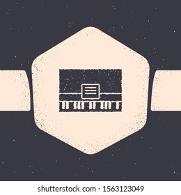 Grunge Piano icon isolated on grey background. Musical instrument. Monochrome vintage drawing. Vector Illustration