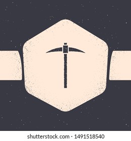 Grunge Pickaxe icon isolated on grey background. Blockchain technology, cryptocurrency mining, bitcoin, digital money market, cryptocoin wallet. Monochrome vintage drawing. Vector Illustration