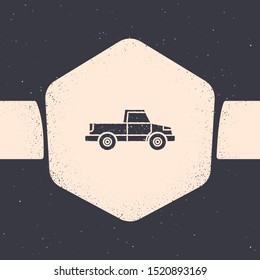 Grunge Pickup truck icon isolated on grey background. Monochrome vintage drawing. Vector Illustration Grunge Pickup truck icon isolated on grey background. Monochrome vintage drawing. Vector Illustration