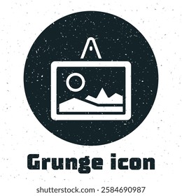 Grunge Picture icon isolated on white background. Monochrome vintage drawing. Vector